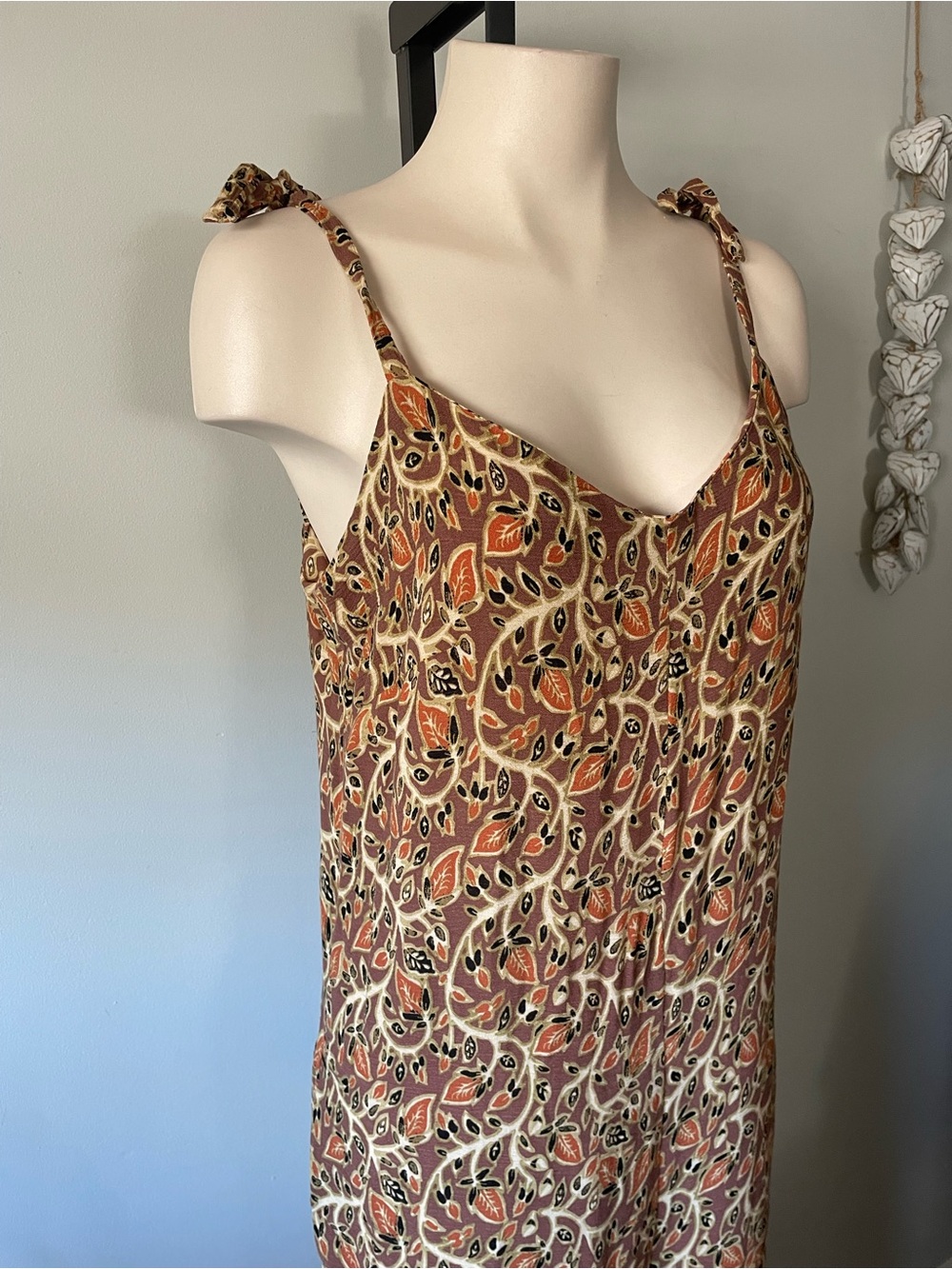 90s Vintage Boho Wide Leg One Piece Jumpsuit Earthy Hippie Tie Strap Festival - Picture 5 of 8